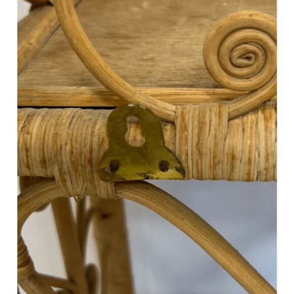 Vintage 1970s Rattan Wicker Wall Mounted Standing 2-Tier Shelf Spiral Scroll - Picture 11 of 11